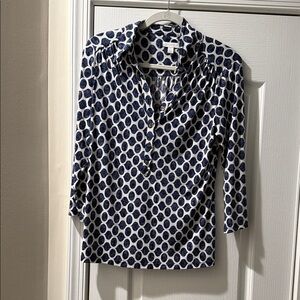 Charter Club Navy and White Patterned Blouse